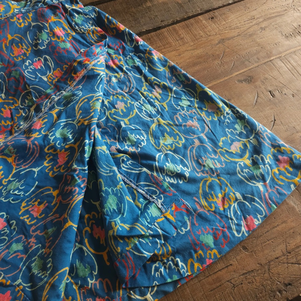 Vintage 1970s Blue Abstract Floral Wrap Skirt A-Line Boho Cotton Midi Skirt - Picture 8 of 13